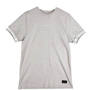MAUVAIS Mens T Shirt Size S Beige Logo Print Short Sleeve Cotton Made in Turkey‎